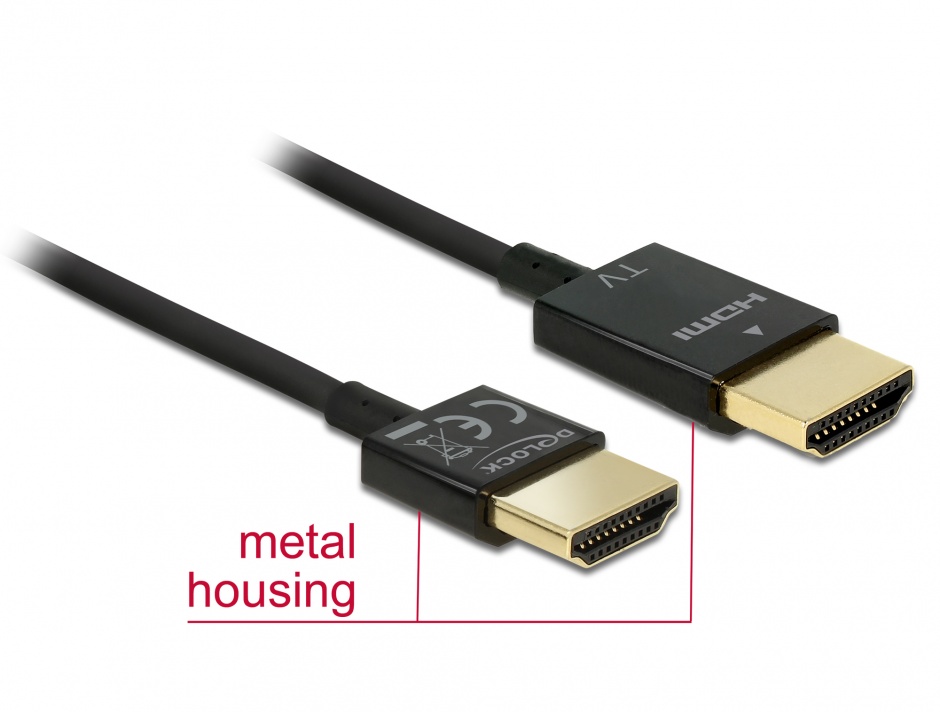 Imagine Cablu HDMI v2.0 3D 4K T-T 4.5m Activ Slim Premium, Delock 84775 