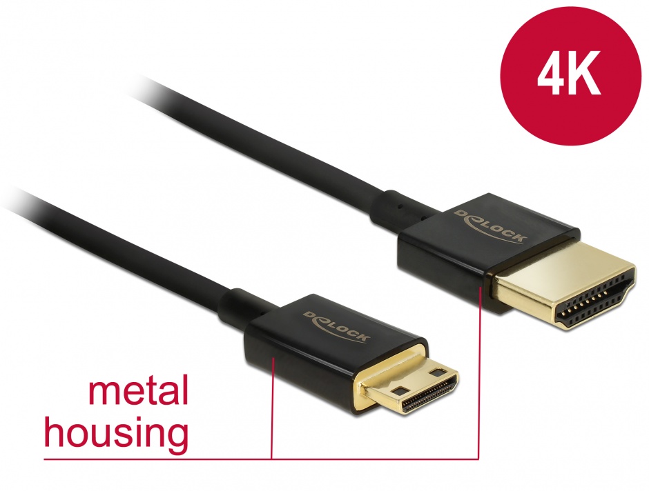 Imagine Cablu HDMI la mini HDMI-C T-T 3D 4K 1.5m Slim Premium, Delock 84777