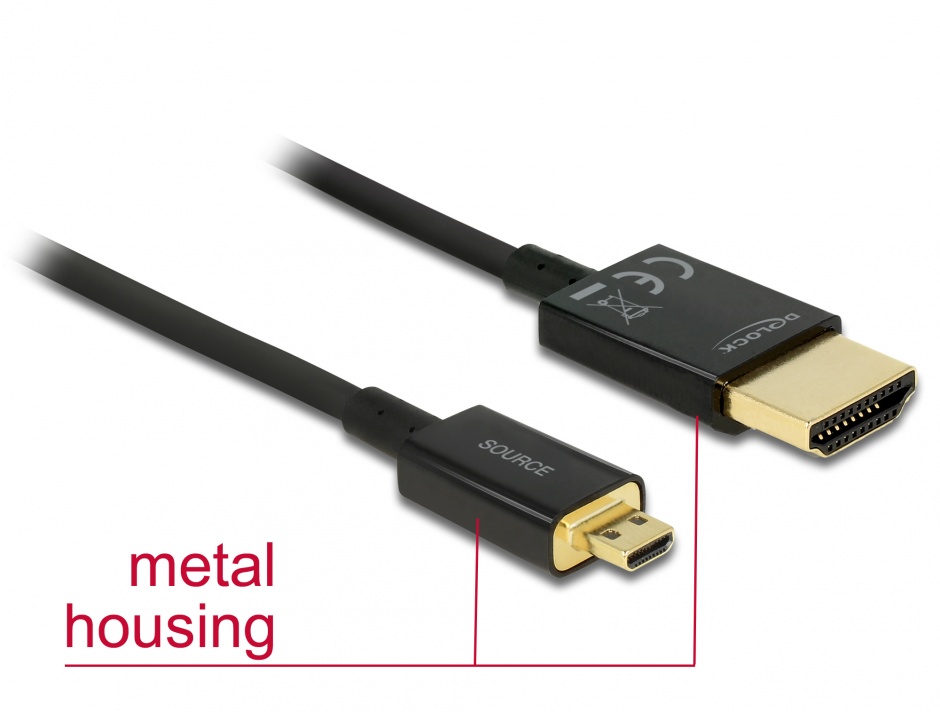 Imagine Cablu HDMI la micro HDMI-D T-T 3D 4K 3m Activ Slim Premium, Delock 84784