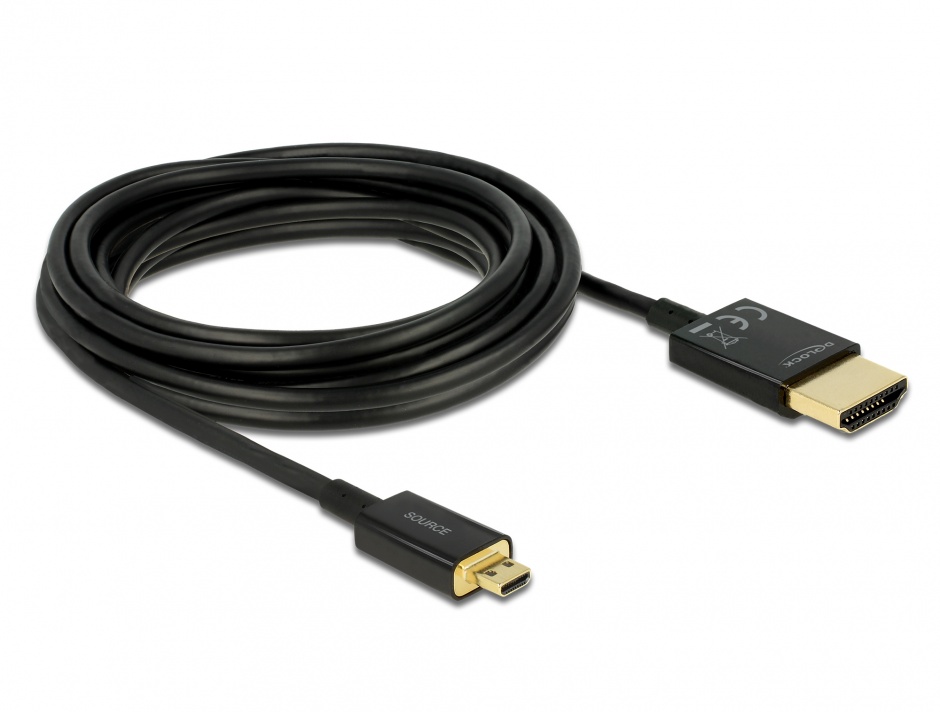 Imagine Cablu HDMI la micro HDMI-D T-T 3D 4K 4.5m Activ Slim Premium, Delock 84785