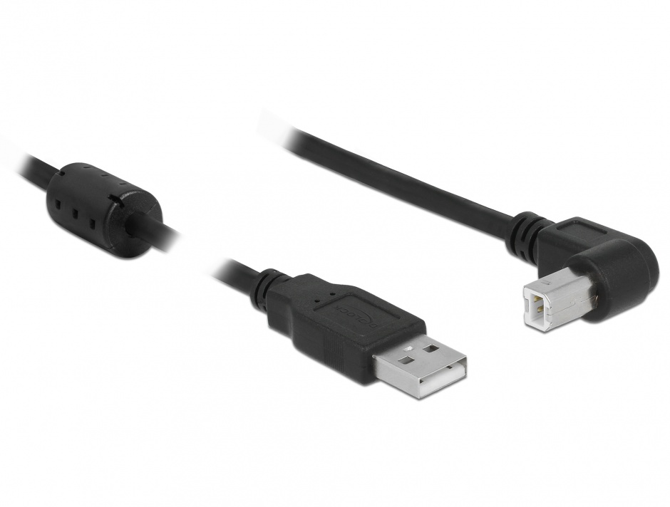 Imagine Cablu USB 2.0-A la USB 2.0-B T-T unghi 0.5m negru, Delock 84809