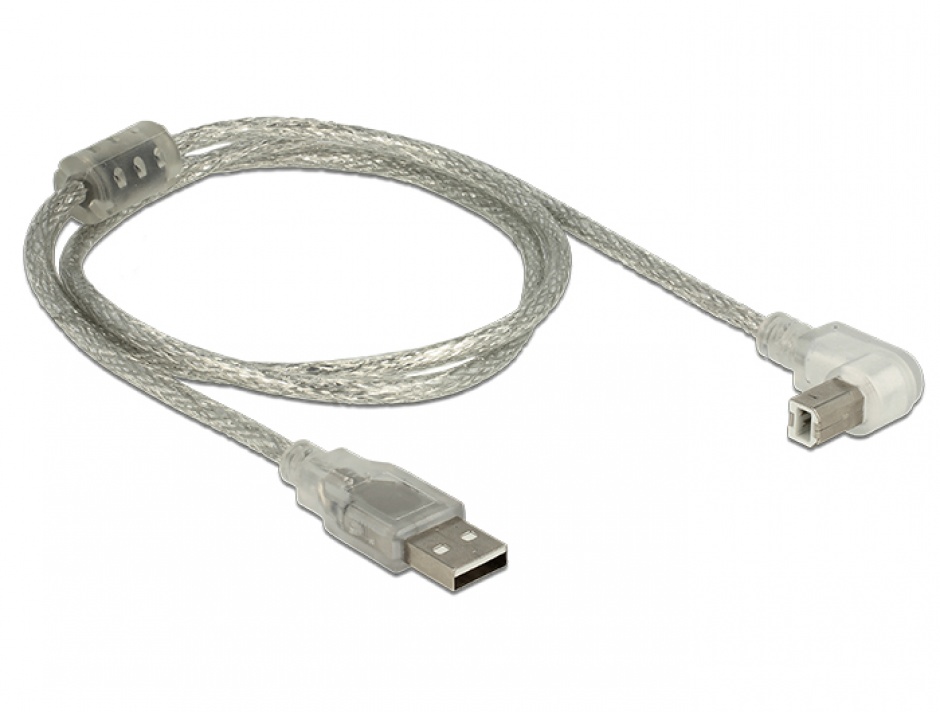 Imagine Cablu USB 2.0 tip A-B T-T unghi 1m transparent, Delock 84812