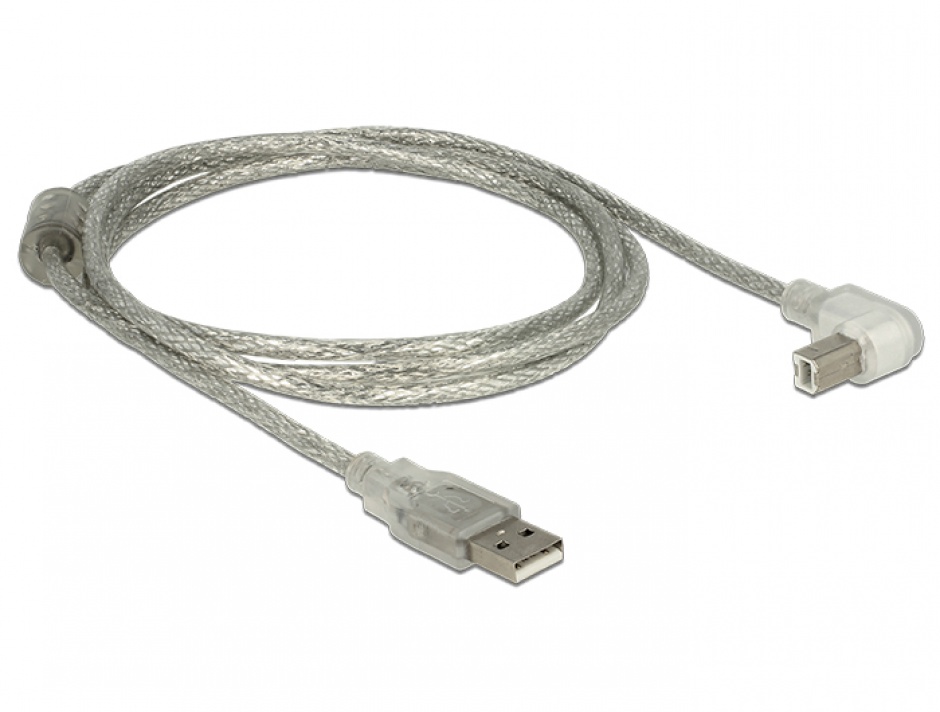 Imagine Cablu USB 2.0 tip A-B T-T unghi 1.5m transparent, Delock 84813