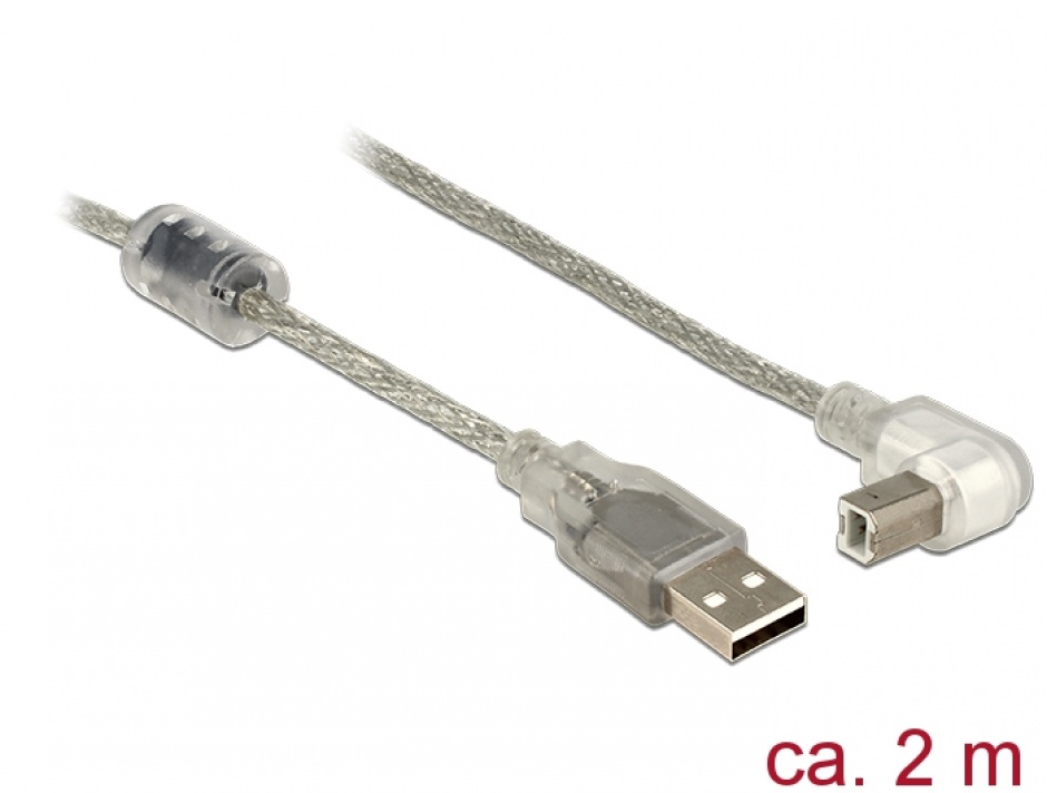 Imagine Cablu USB 2.0 tip A-B T-T unghi 2m transparent, Delock 84814