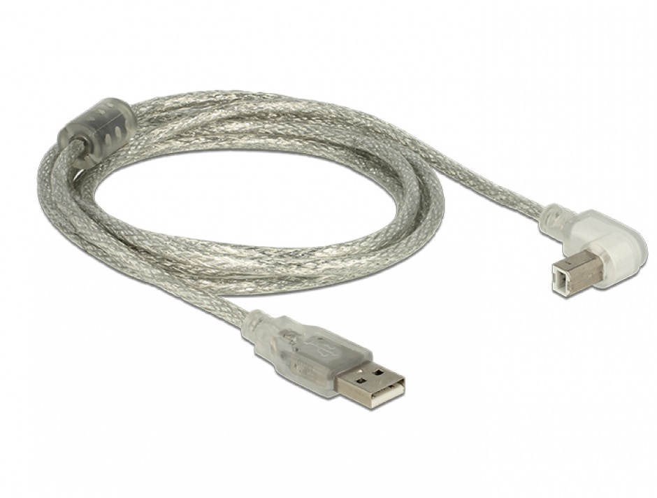 Imagine Cablu USB 2.0 tip A-B T-T unghi 2m transparent, Delock 84814