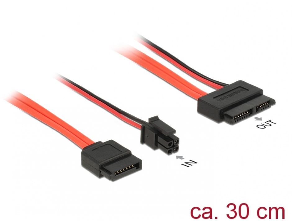 Imagine Cablu Slim SATA 13 pini la SATA III date + alimentare 4 pini 30cm, Delock 84848