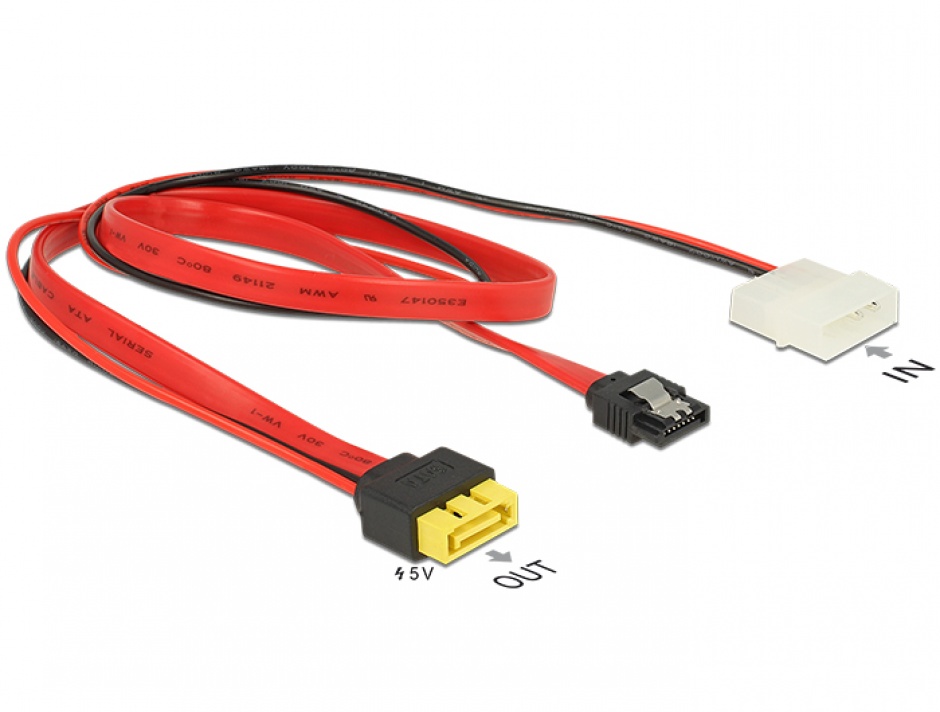 Imagine Cablu SATA 6 Gb/s 7 pini + Molex 2 pini alimentare la SATA de alimentare 8 pini, Delock 84947