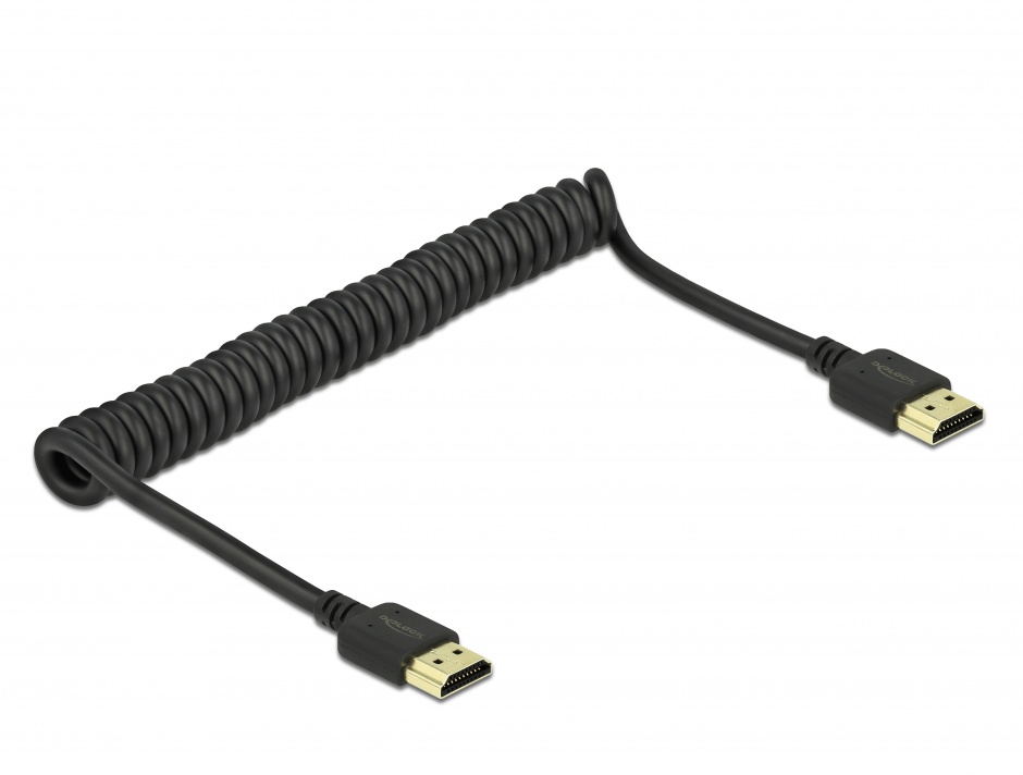 Imagine Cablu HDMI spiralat 4K@60Hz HDR T-T Negru, Delock 84967