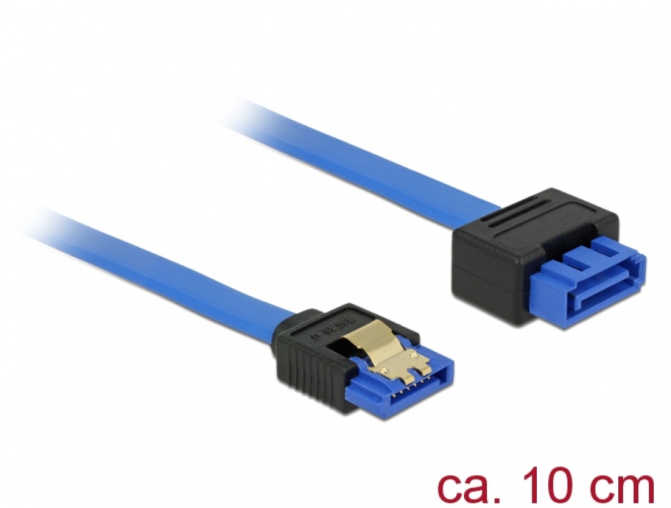 Imagine Cablu prelungitor SATA III 6 Gb/s T-M bleu latchtype 10cm, Delock 84970