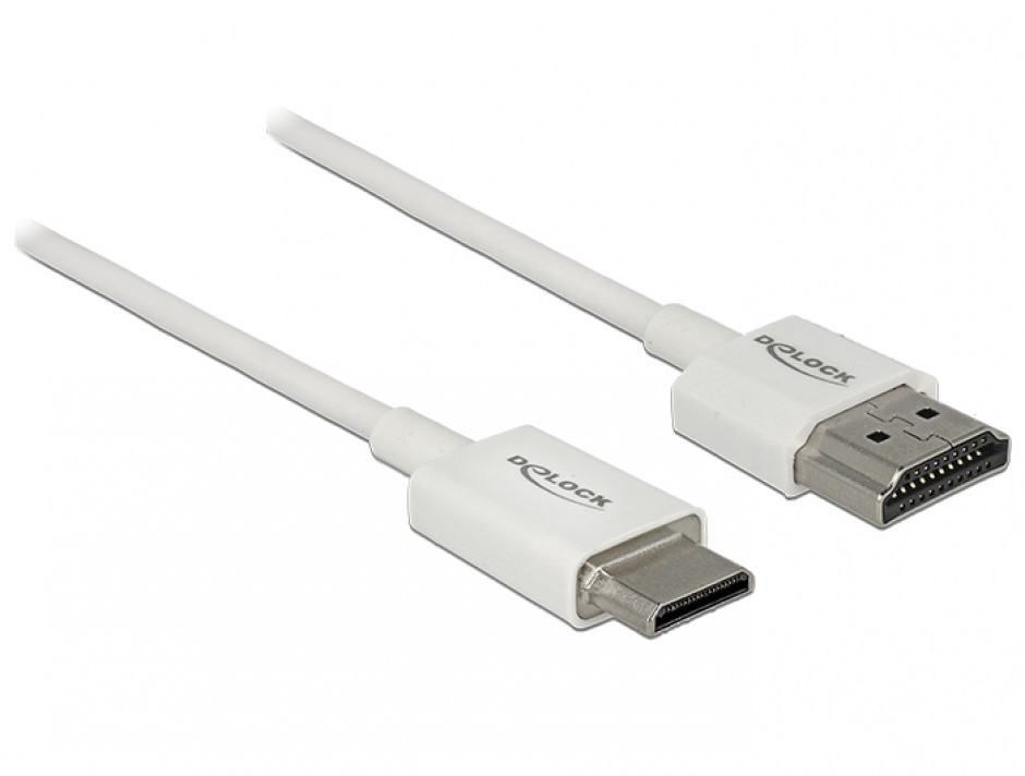 Imagine Cablu HDMI la mini HDMI-C T-T 3D 4K 0.25m Slim Premium Alb, Delock 85140
