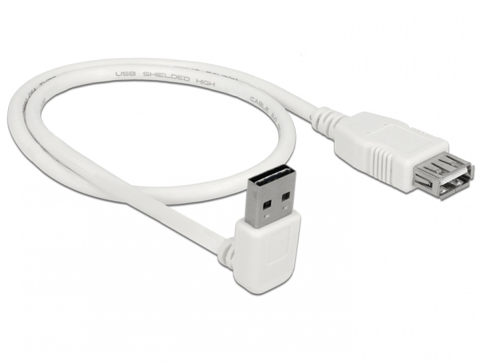 Imagine Cablu prelungitor EASY-USB 2.0 tip A unghi sus/jos T-M 0.5m Alb, Delock 85186