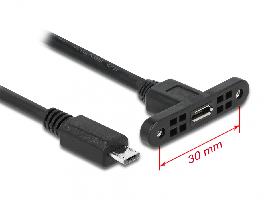 Imagine Cablu prelungitor micro USB-B USB 2.0 panel-mount la micro-B USB 2.0 M-T 1m, Delock 85246