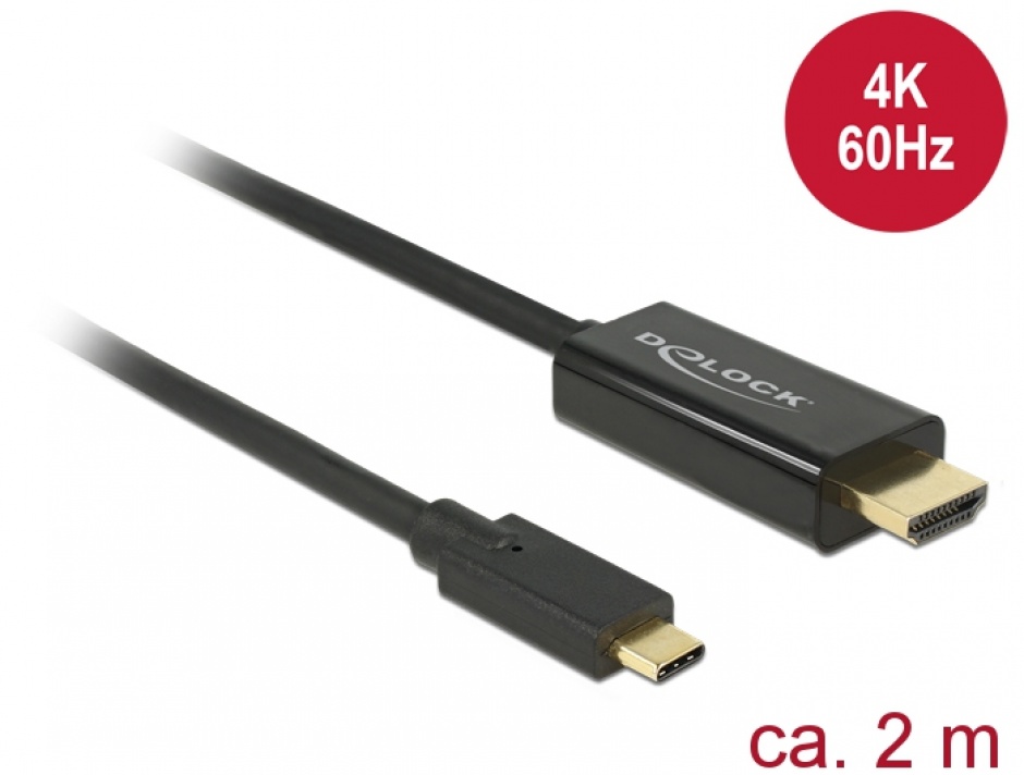 Imagine Cablu USB-C la HDMI (DP Alt Mode) 4K 60 Hz 2m T-T Negru, Delock 85291