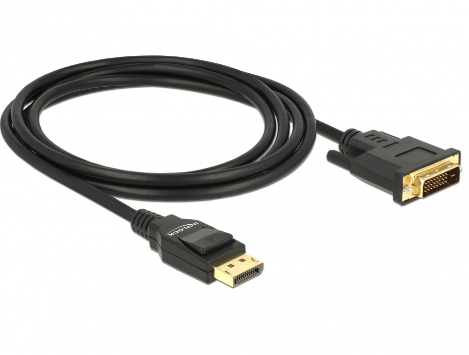 Imagine Cablu Displayport 1.2 la DVI 24+1 pini T-T pasiv 2m negru, Delock 85313