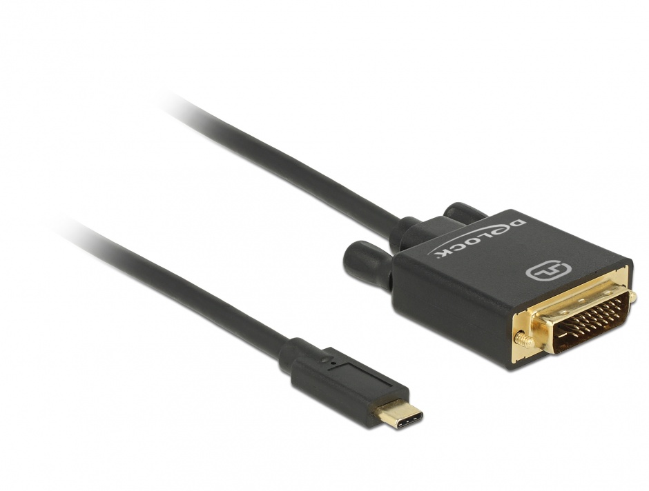 Imagine Cablu USB-C la DVI 24+1 male (DP Alt Mode) 4K 30 Hz 2m Negru, Delock 85321
