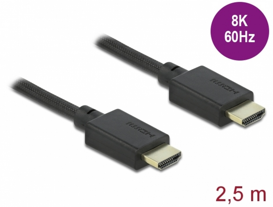 Imagine Cablu HDMI 48 Gbps 8K@60Hz HDR + eARC T-T 2.5m Negru, Delock 85389