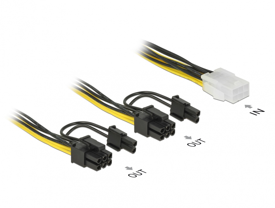 Imagine Cablu PCI Express 6 pini la 2 x 8 pini M-T 15cm, Delock 85452