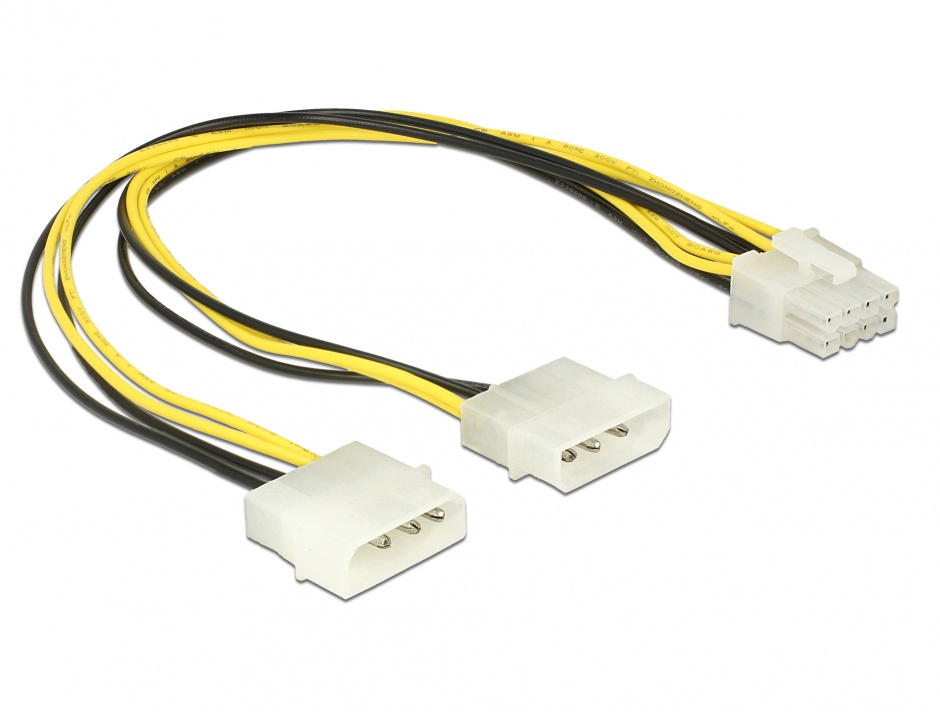 Imagine Cablu alimentare EPS 8 pini la 2 x Molex T-T 30cm, Delock 85453