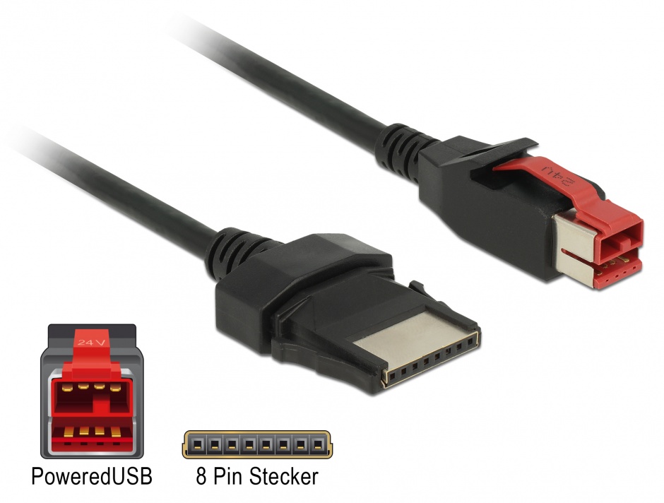 Imagine Cablu PoweredUSB 24 V la 8 pini 2m pentru POS/terminale, Delock 85478