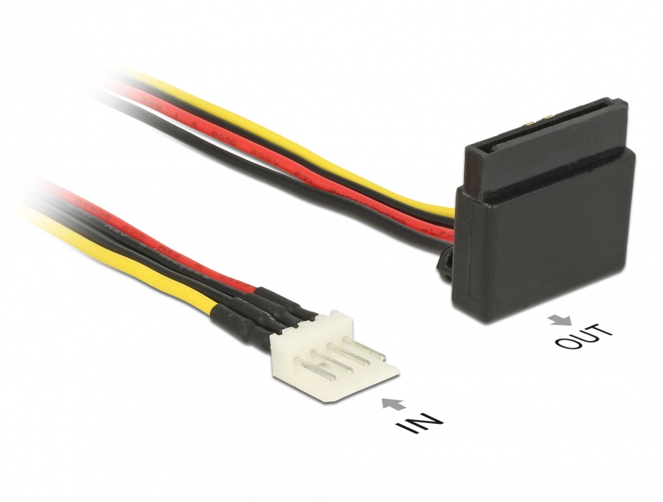 Imagine Cablu alimentare SATA unghi 90 grade la Floppy 4 pini 30cm, Delock 85511