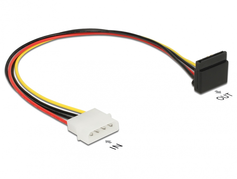 Imagine Cablu alimentare SATA unghi 90 grade la Molex 4 pini 30cm, Delock 85513