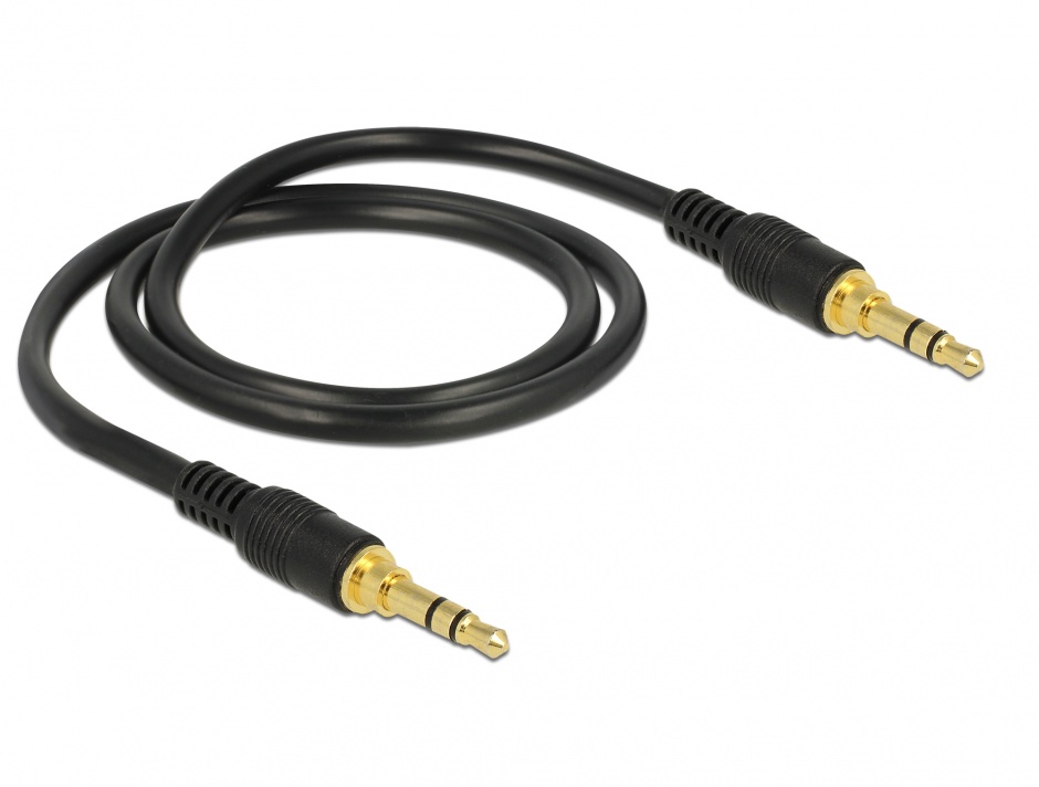 Imagine Cablu stereo jack 3.5mm 3 pini (pentru smartphone cu husa) Negru T-T 0.5m, Delock 85545