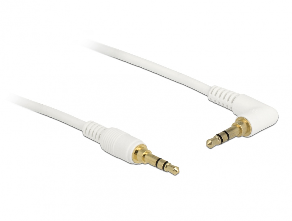 Imagine Cablu Stereo Jack 3.5 mm 3 pini (pentru smartphone cu husa) unghi 0.5m T-T alb, Delock 85565