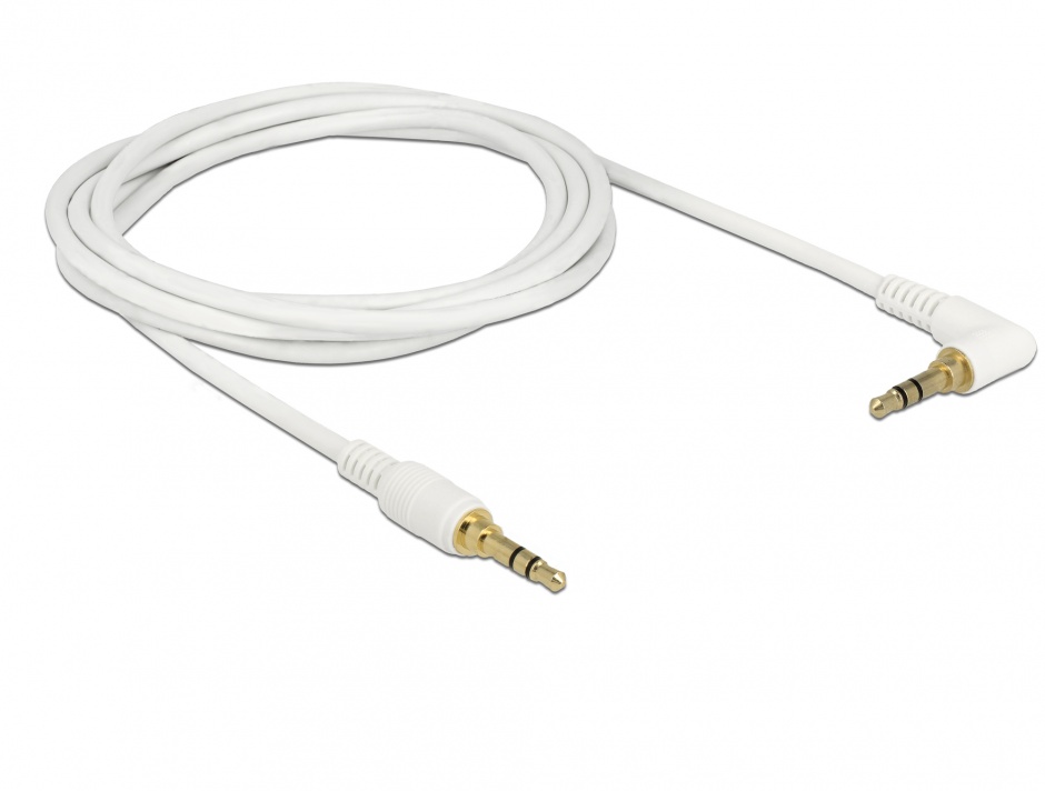 Imagine Cablu Stereo Jack 3.5 mm 3 pini (pentru smartphone cu husa) unghi 2m T-T alb, Delock 85569