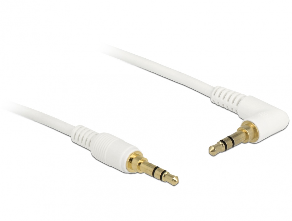 Imagine Cablu Stereo Jack 3.5 mm 3 pini (pentru smartphone cu husa) unghi 3m T-T alb, Delock 85571