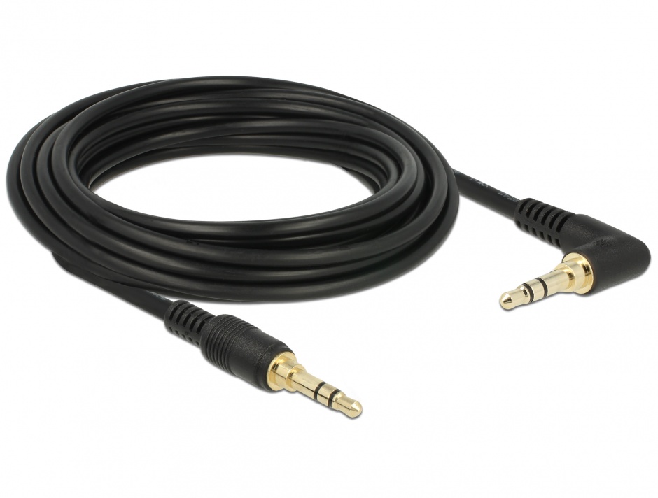 Imagine Cablu Stereo Jack 3.5 mm 3 pini (pentru smartphone cu husa) unghi 5m T-T Negru, Delock 85572