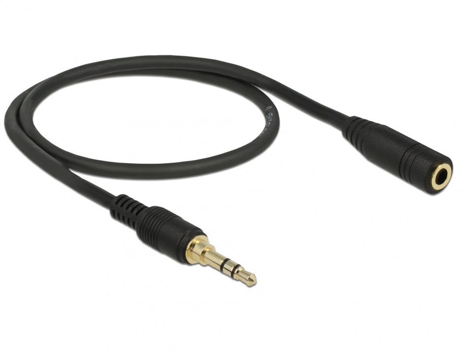 Imagine Cablu prelungitor audio jack 3.5mm (pentru smartphone cu husa) 3 pini T-M 0.5m Negru, Delock 85574