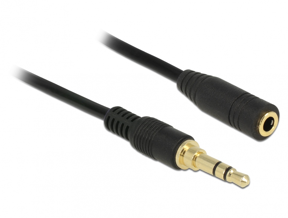 Imagine Cablu prelungitor audio jack 3.5mm (pentru smartphone cu husa) 3 pini T-M 1m Negru, Delock 85576