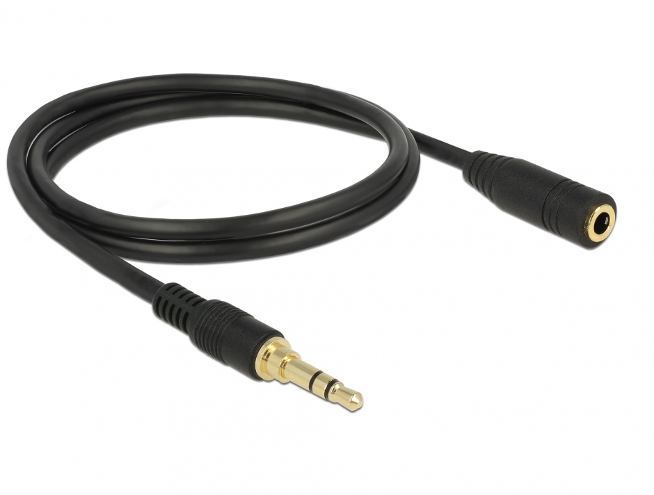 Imagine Cablu prelungitor audio jack 3.5mm (pentru smartphone cu husa) 3 pini T-M 1m Negru, Delock 85576 