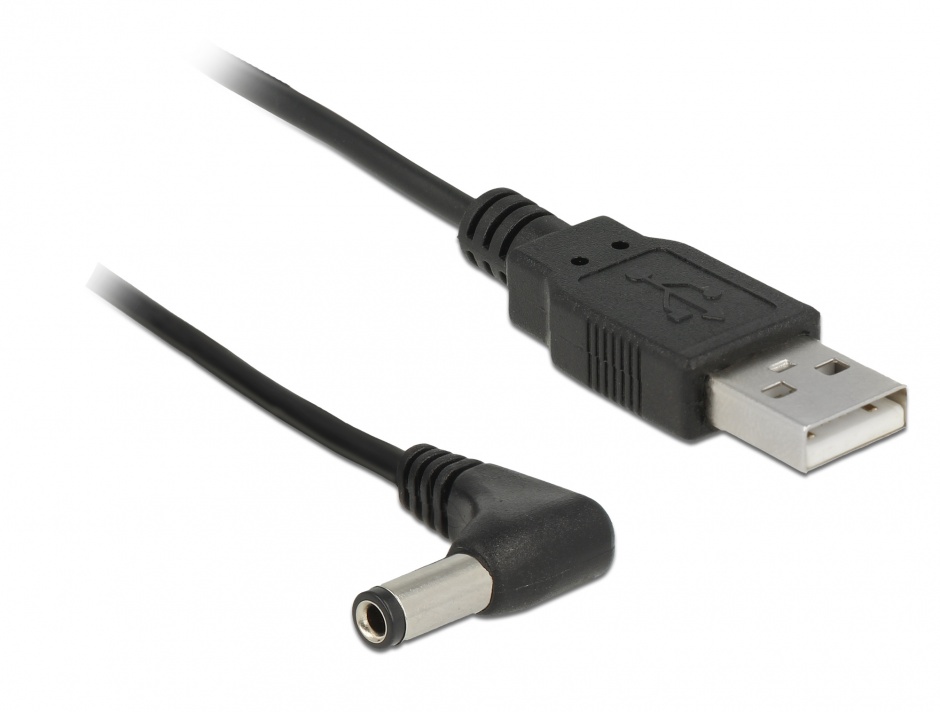 Imagine Cablu de alimentare USB la DC 5.5 mm x 2.5 mm unghi 90 grade 1.5m, Delock 85588