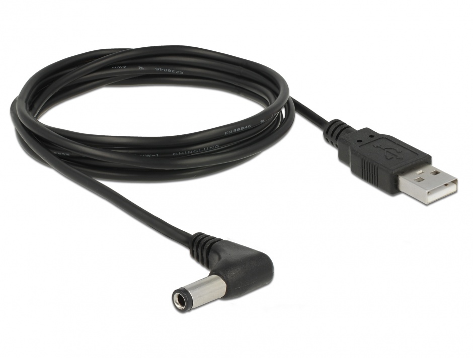 Imagine Cablu de alimentare USB la DC 5.5 x 2.5 mm unghi 90 grade 1.5m, Delock 85588