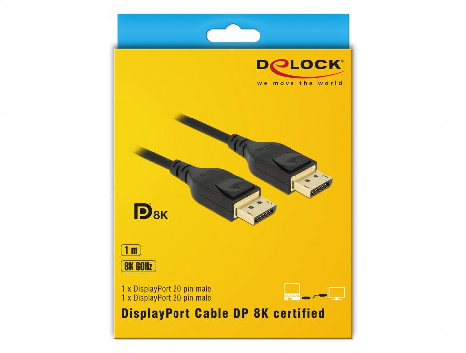 Imagine Cablu Displayport 8K / 4K@ 240Hz (DP 8K certificat) T-T 1m Negru, Delock 85658