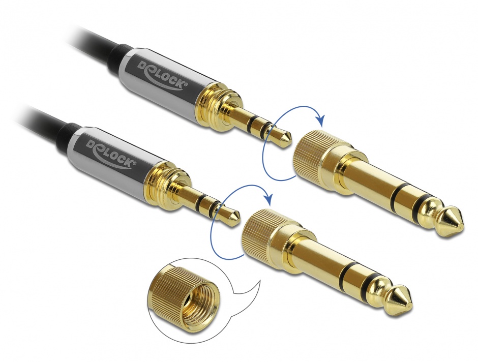 Imagine Cablu spiralat jack stereo 3.5mm 3 pini T-T + adaptor 6.35mm 1m, Delock 85836