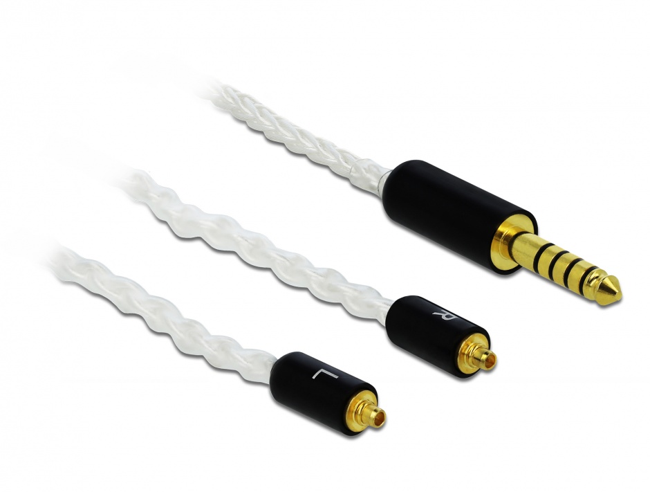 Imagine Cablu audio jack stereo 4.4 mm 5 pini la 2 x MMCX T-T 1.2m, Delock 85846