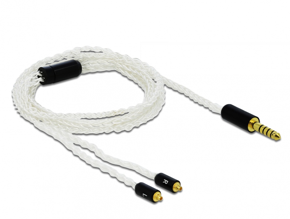 Imagine Cablu audio jack stereo 4.4 mm 5 pini la 2 x MMCX T-T 1.2m, Delock 85846