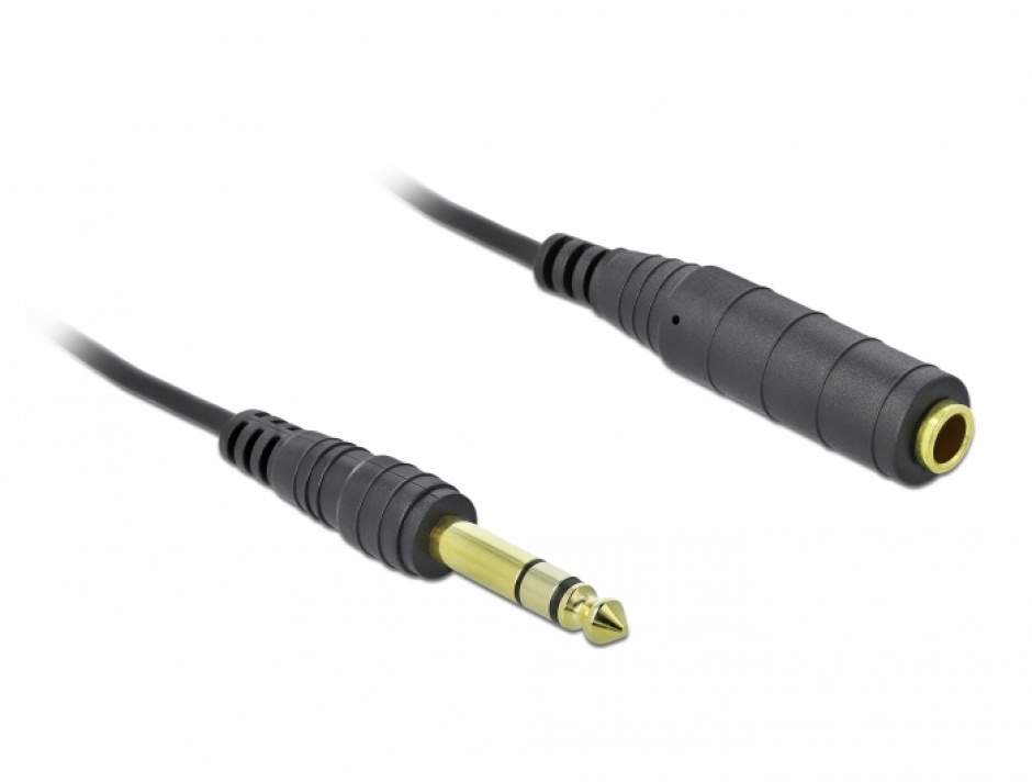 Imagine Cablu prelungitor jack stereo 6.35mm T-M 2m negru, Delock 85938