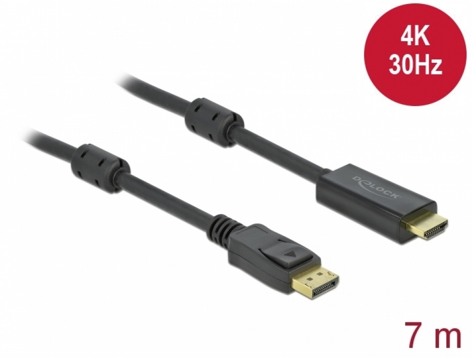 Imagine Cablu pasiv DisplayPort 1.2 la HDMI 4K30Hz T-T 7m Negru, Delock 85961