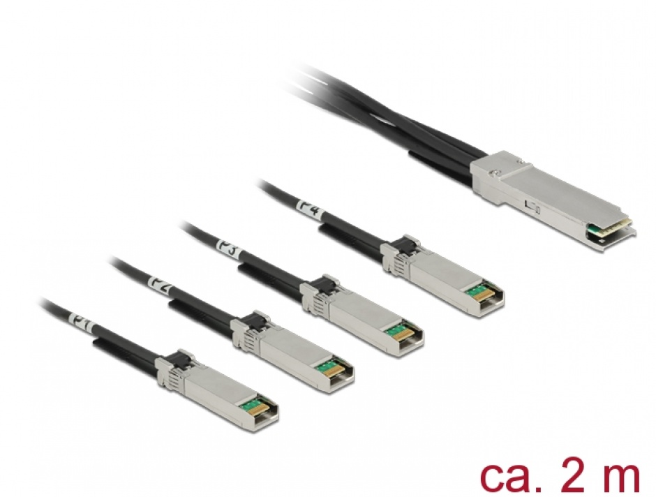 Imagine Cablu Twinax QSFP28 la 4 x SFP28 2m, Delock 86432