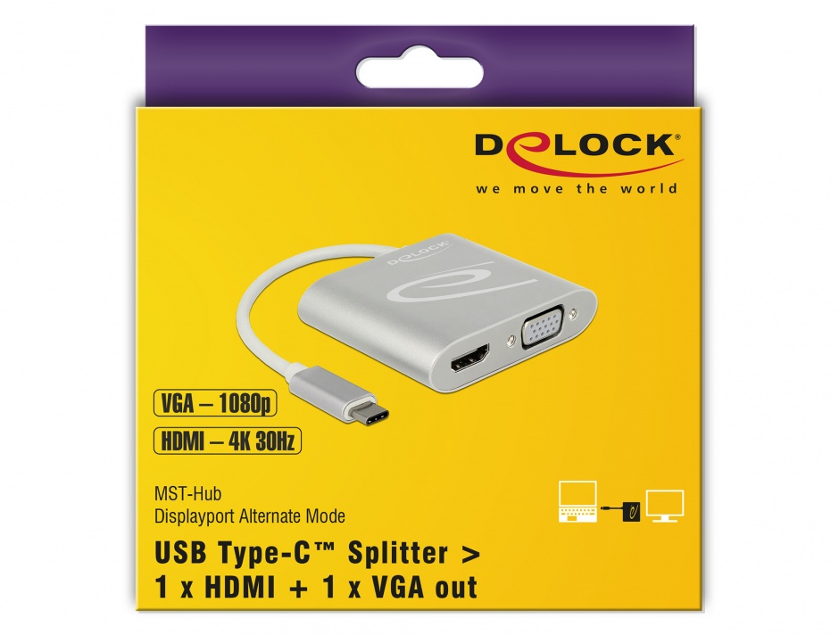 Imagine Adaptor USB-C (DP Alt Mode) la 1 x HDMI + 1 x VGA, Delock 87705