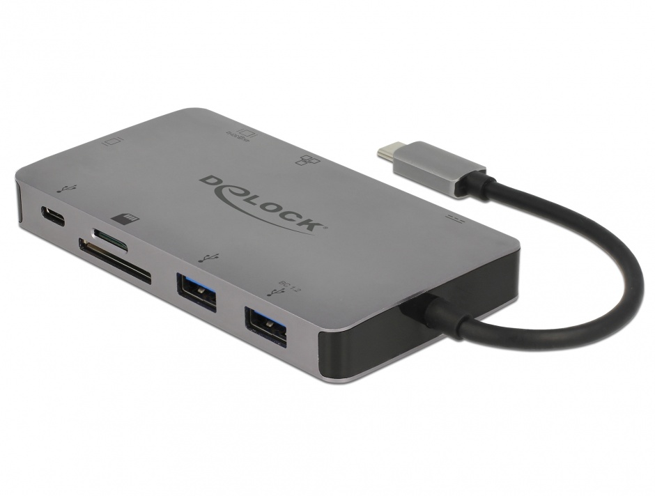 Imagine Docking Station USB-C la HDMI 4K / VGA / USB 3.1 / SD / LAN / PD 3.0, Delock 87735