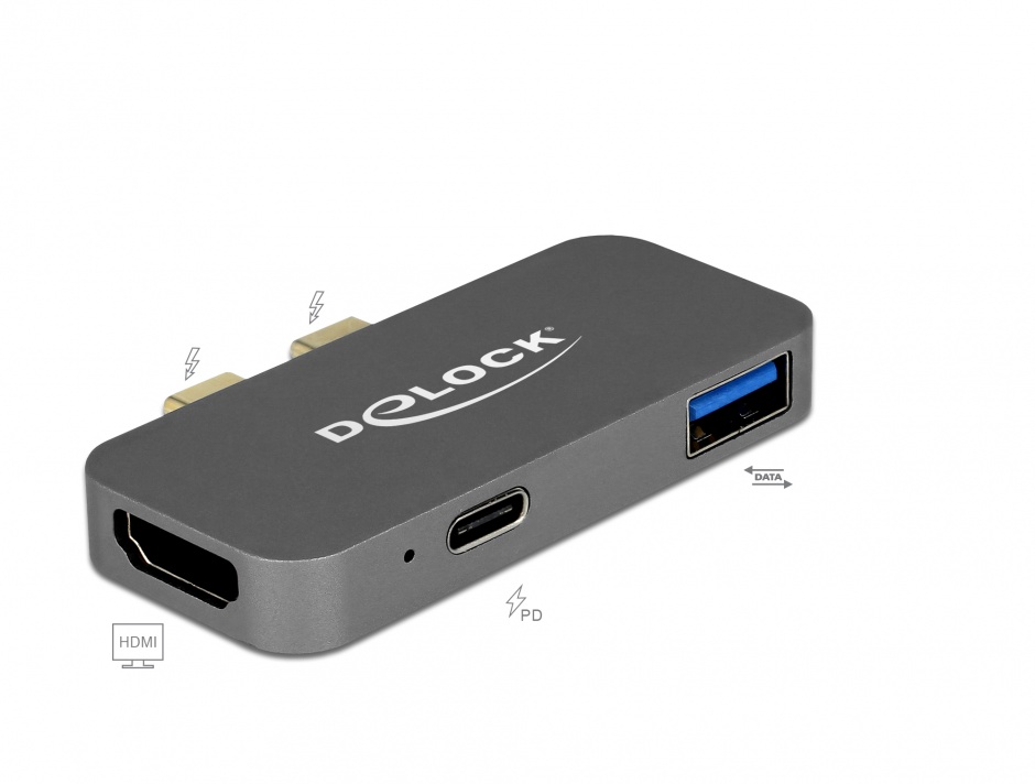 Imagine Mini docking station pentru Macbook 2 x Thunderbolt 3/USB-C la 1 x HDMI, 1 x USB-A, 1 x USB-C 5K, Delock 87739