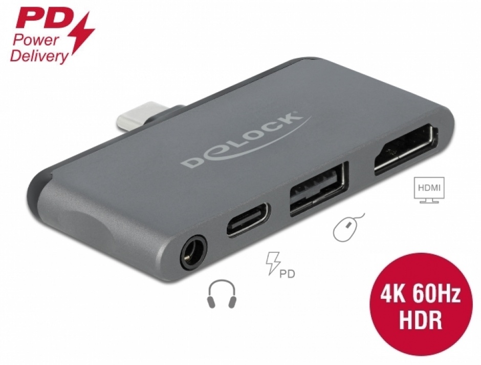 Imagine Docking station pentru iPad Pro USB-C la HDMI 4K@60Hz/USB-A/jack audio 3.5mm 4 pini, Delock 87751