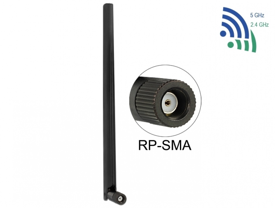 Imagine Antena WLAN RP-SMA 802.11 ac/a/h/b/g/n 3 ~ 6 dBi Omnidirectionala, Delock 88900