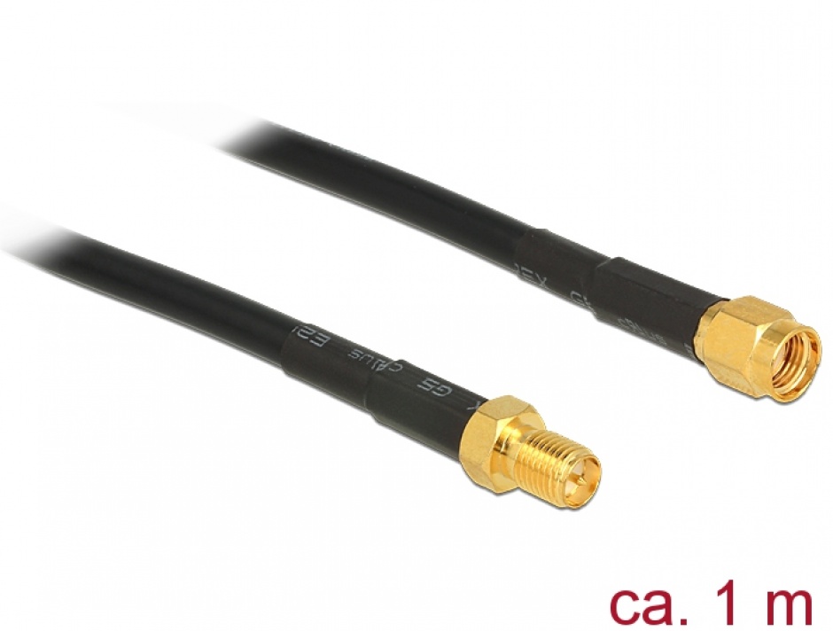 Imagine Cablu antena RP-SMA plug la RP-SMA jack CFD/RF200 1m low loss, Delock 89423