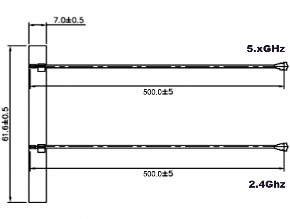 Imagine Antena WLAN 802.11 ac/a/h/b/g/n 2 x MHF plug 5 dBi 500 mm PCB internal self adhesive, Delock 89457