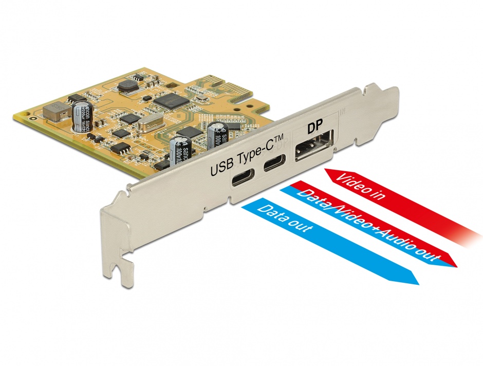 Imagine PCI Express Card la 1 x USB-C 3.1 + 1 x USB-C 3.1 (DP Alt Mode) externe, Delock 89582
